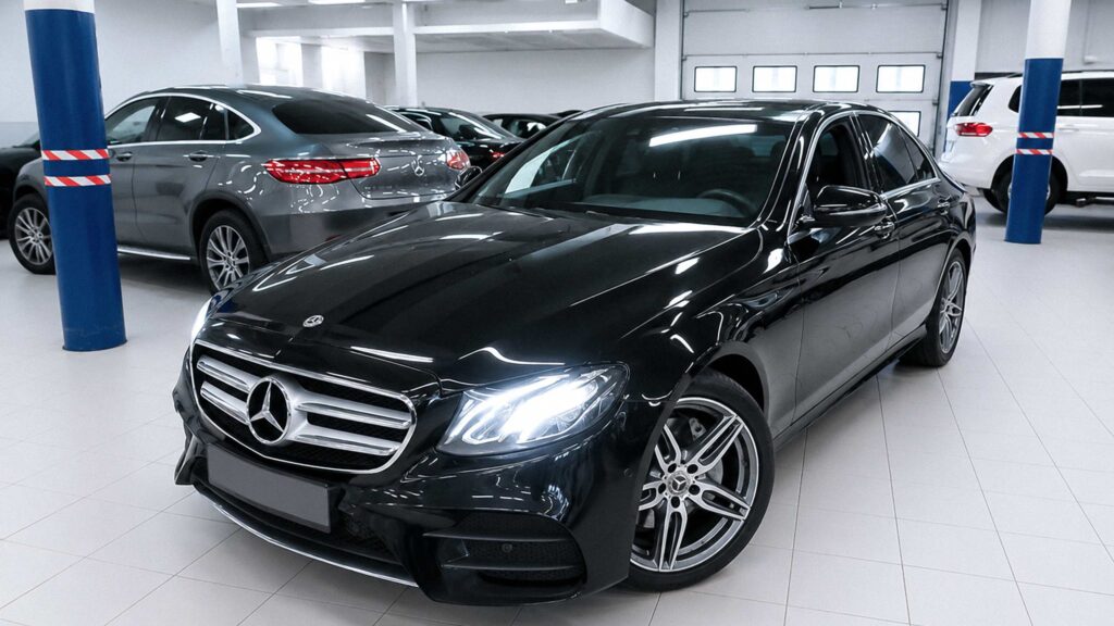 Mercedes E 200 W213 в специализированном техцентре перед обслуживанием АКПП 9G-Tronic, пробег 227 914 км.